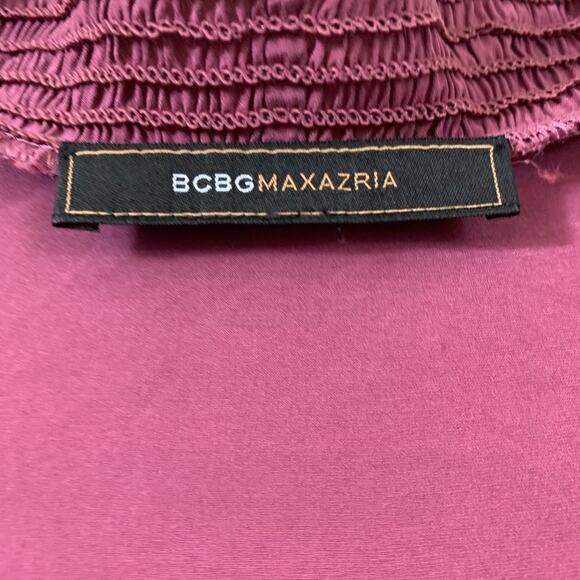 BCBGMaxazria Silk V-Neck Flutter Sleeve Short Sleeve Purple Plum Blouse - Picture 2 of 5